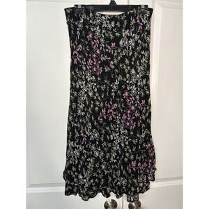Vintage JM Collection Midi Skirt Womens 8 Black Gauze Floral Whimsigoth 90s Y2K